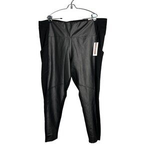 NWT Peace & Pearls Black Faux Leather Panel High Waist Pull‎ On Leggings 3X